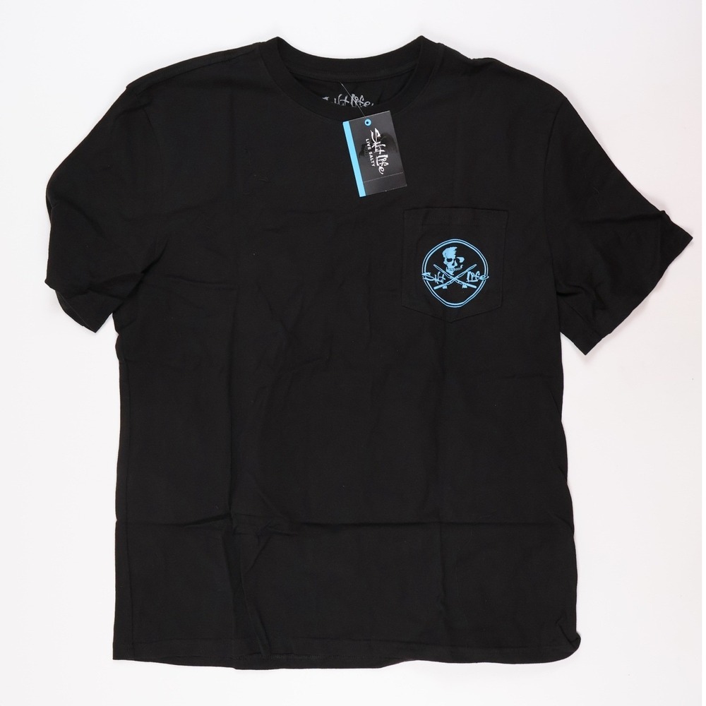 Salt Life T Shirt Skull Fishing Graphic Black Blue Large NWT